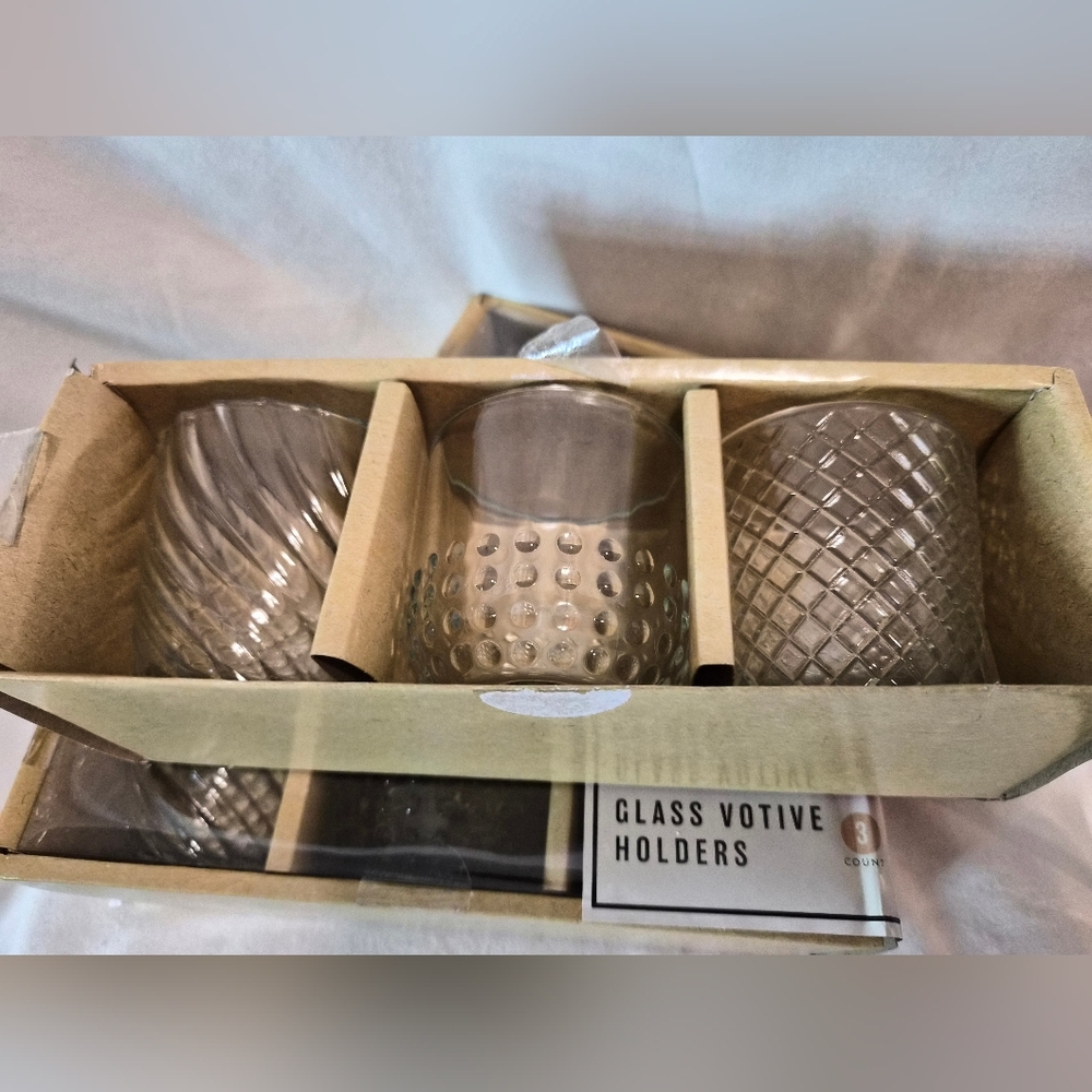 Six VOTIVE HOLDERS! Elegant Glass Votive Holders - *Two 3 Packs!